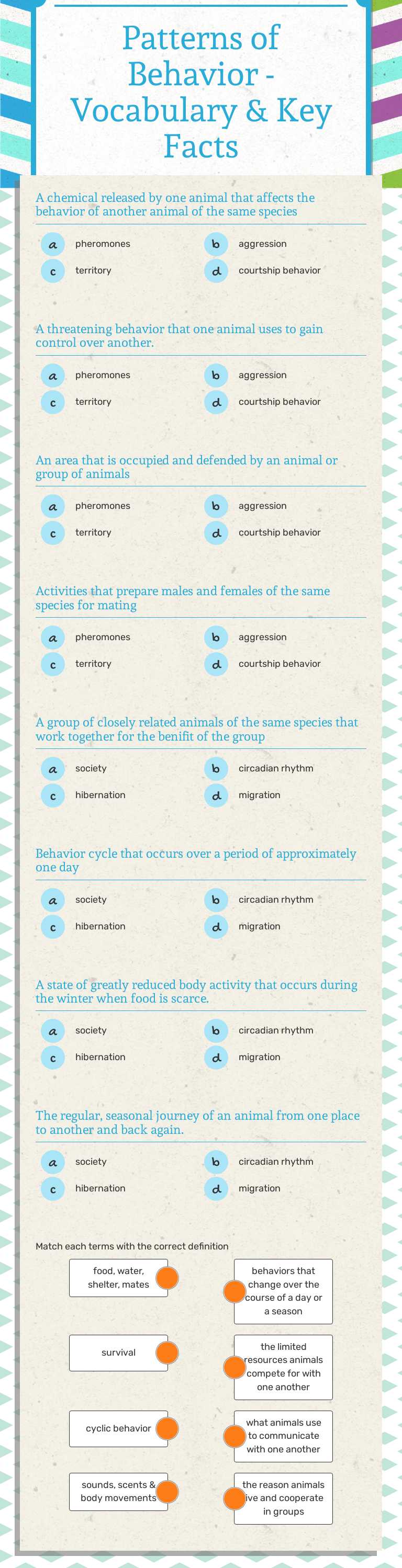Patterns of Behavior - Vocabulary & Key Facts worksheet preview image