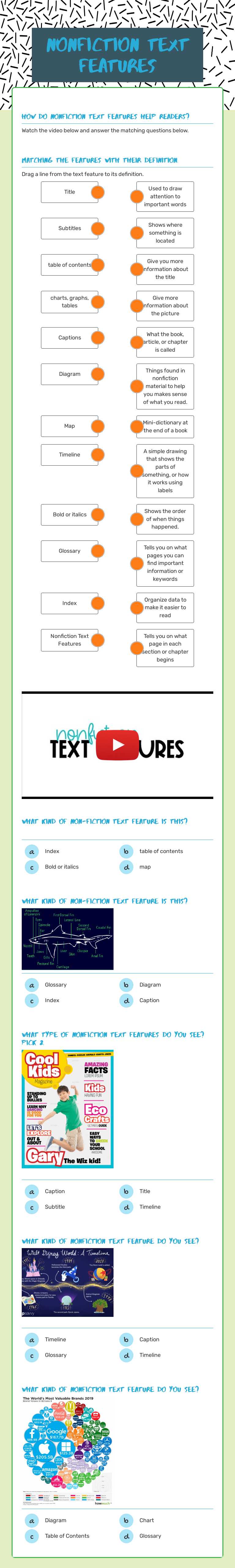 Nonfiction Text features Grade 4 worksheet preview