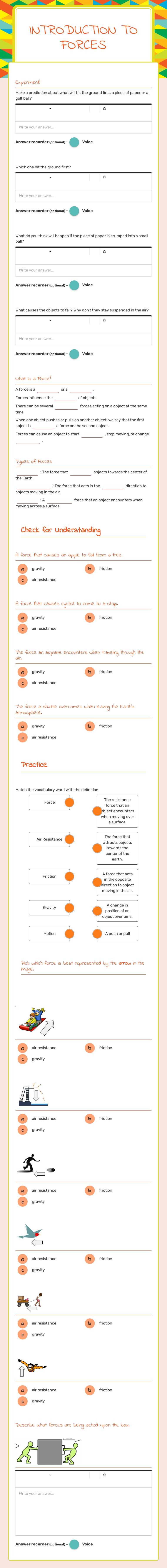 Introduction to Forces worksheet preview image