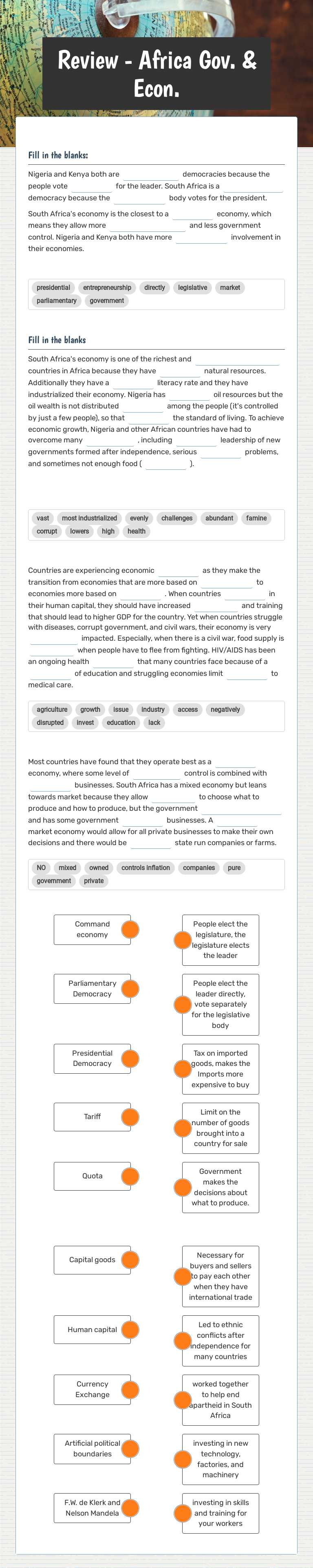 Review - Africa Gov. & Econ. Grade 7 worksheet preview