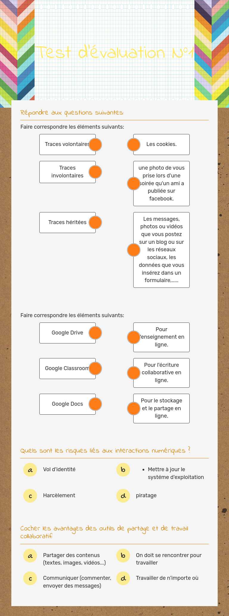 Test d'évaluation N°1 worksheet preview image