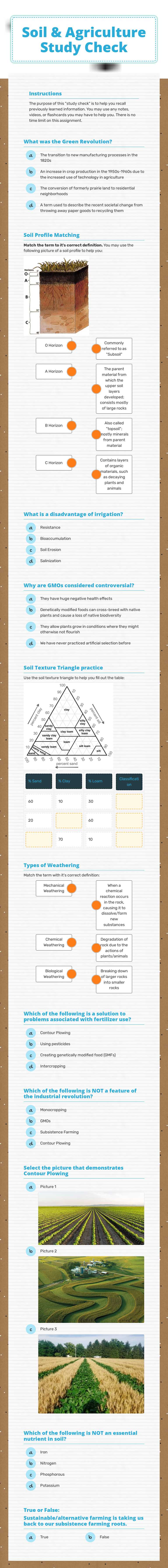 Soil & Agriculture Study Check worksheet preview image