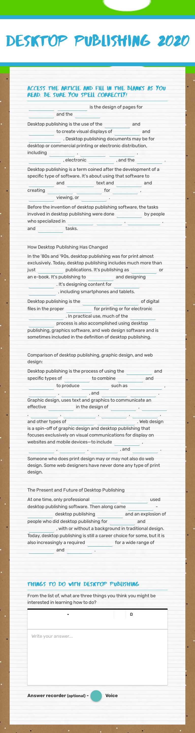 Desktop Publishing 2020 worksheet preview image