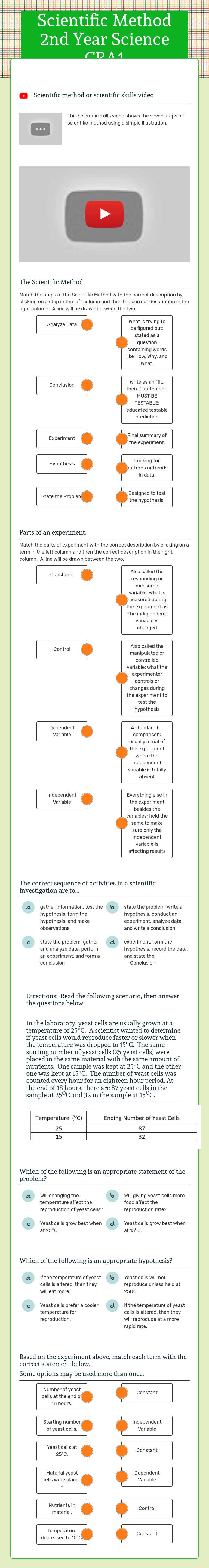 Scientific Method 2nd Year Science CBA1 worksheet preview image