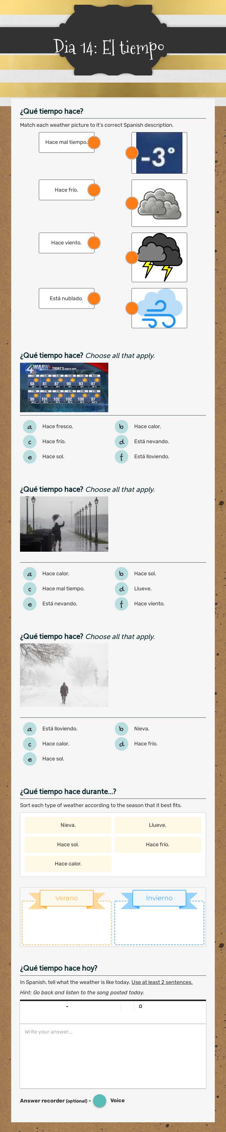 Dia 14: El tiempo worksheet preview image