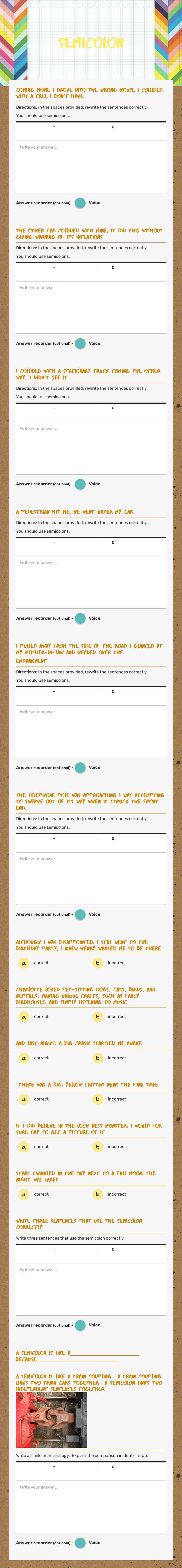 semicolon worksheet preview image