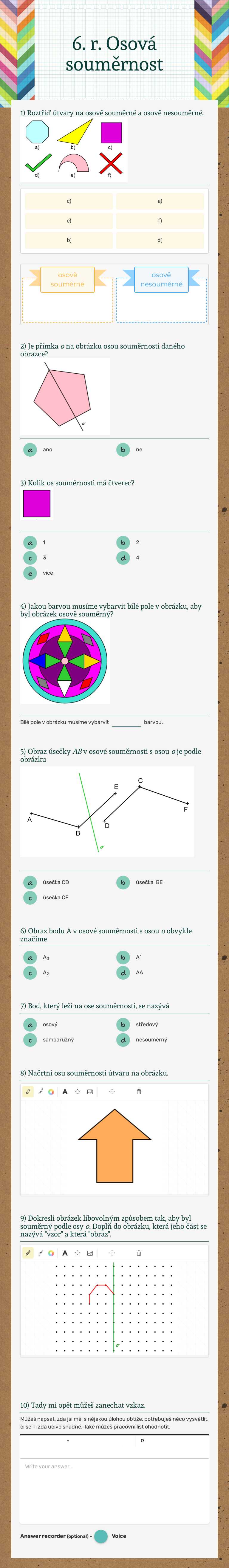 6. r. Osová souměrnost Grade 6 worksheet preview