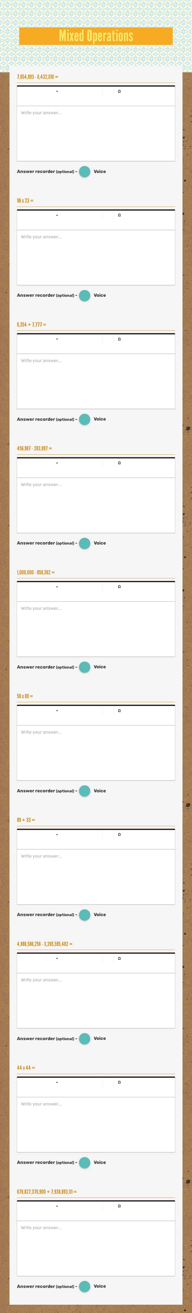 Mixed Operations worksheet preview image