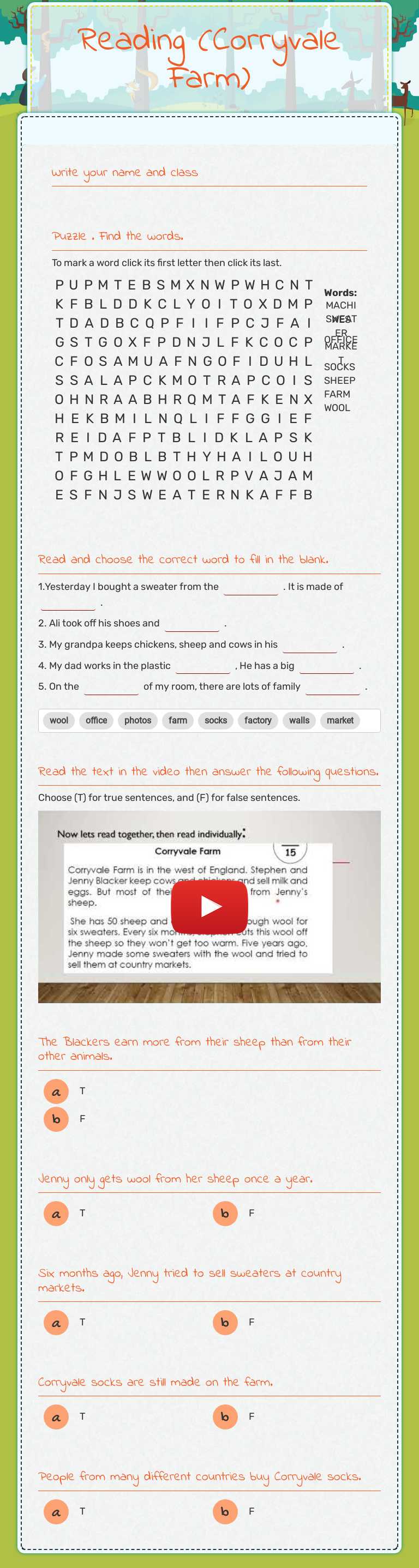 Reading (Corryvale Farm) worksheet preview image