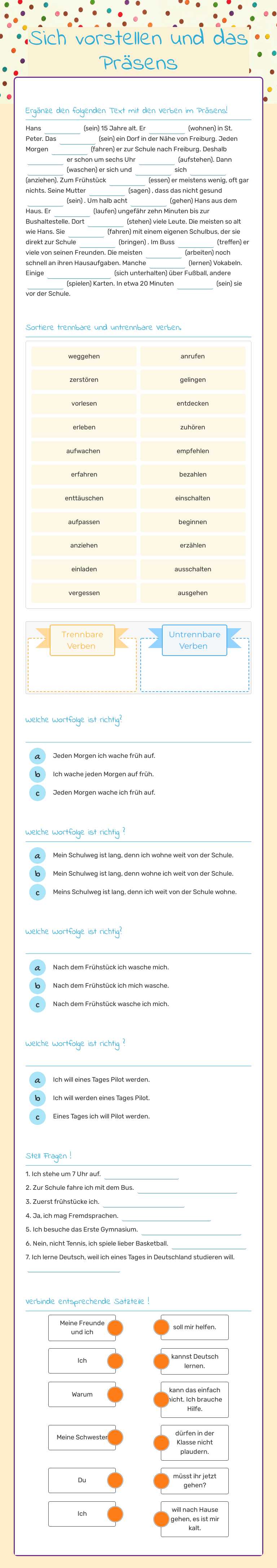 Sich vorstellen und das Präsens worksheet preview image