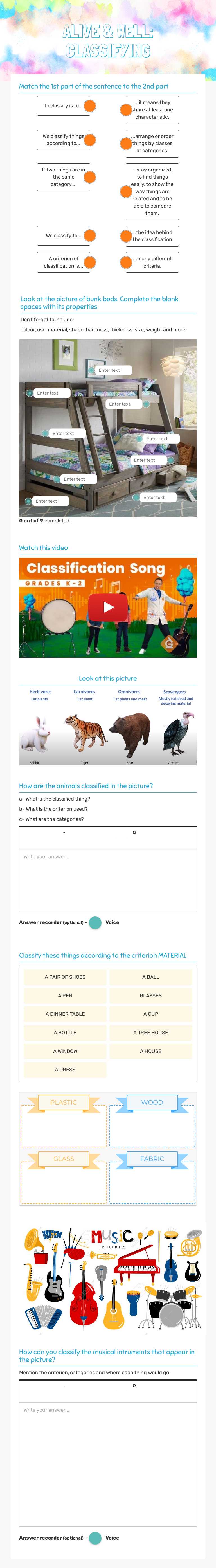 ALIVE & WELL: CLASSIFYING Grade 4 worksheet preview