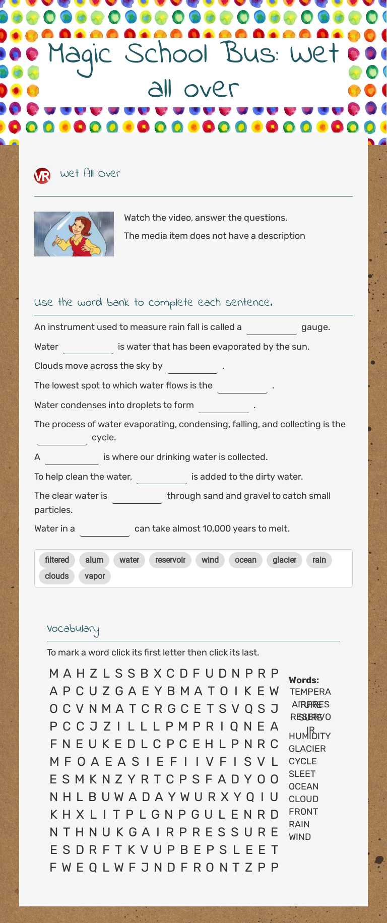 Magic School Bus: Wet all over worksheet preview image