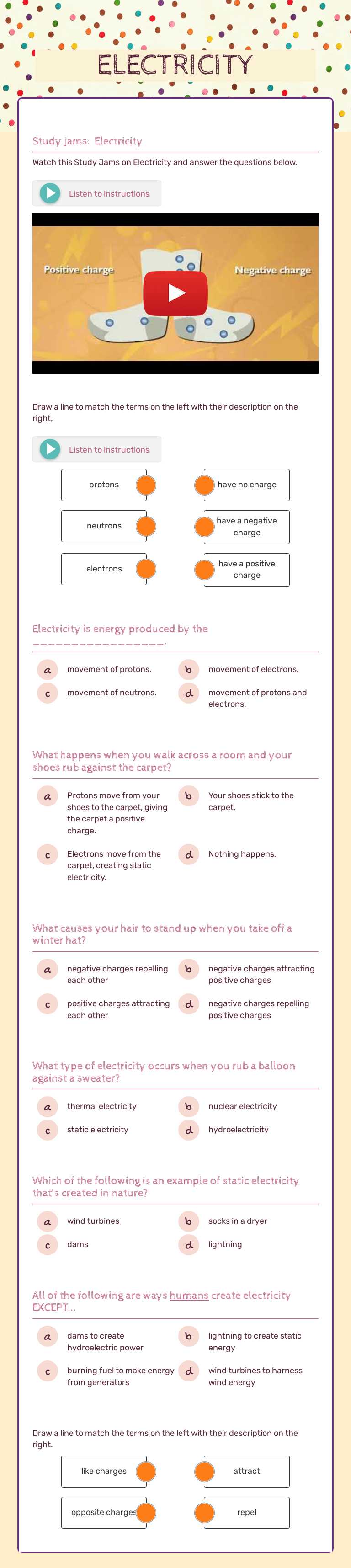 ELECTRICITY Grade 5 worksheet preview