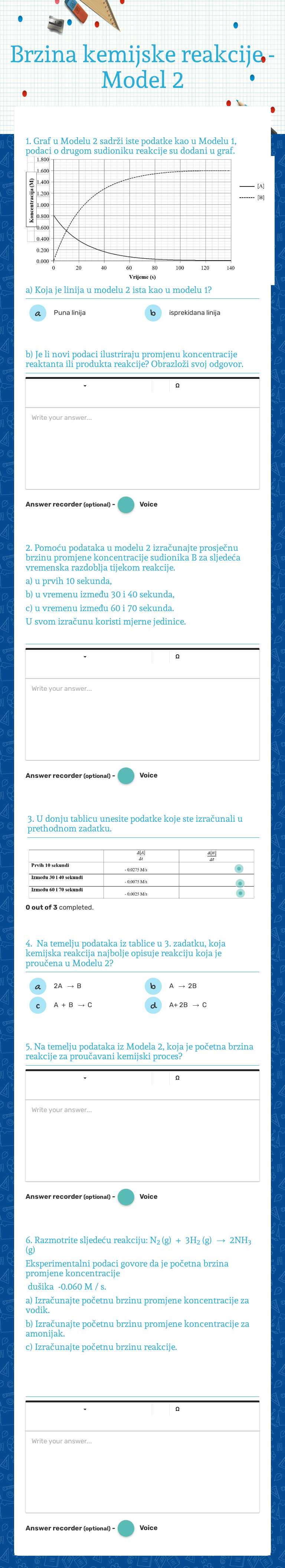 Brzina kemijske reakcije - Model 2 Other worksheet preview