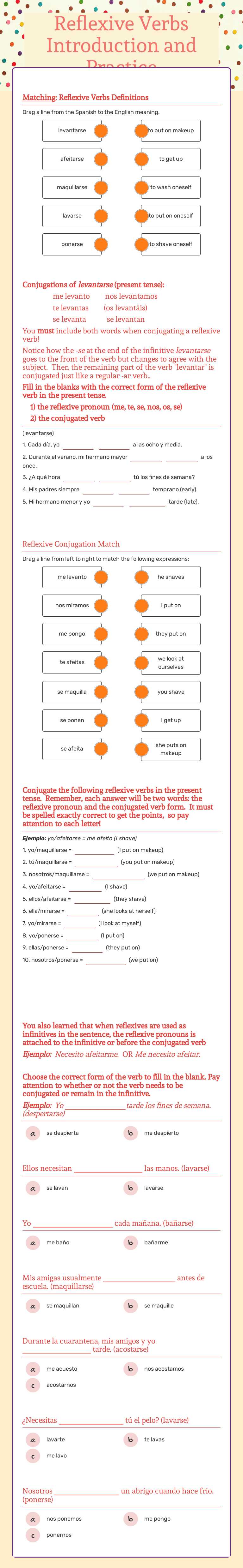 Reflexive Verbs Introduction and Practice worksheet preview image