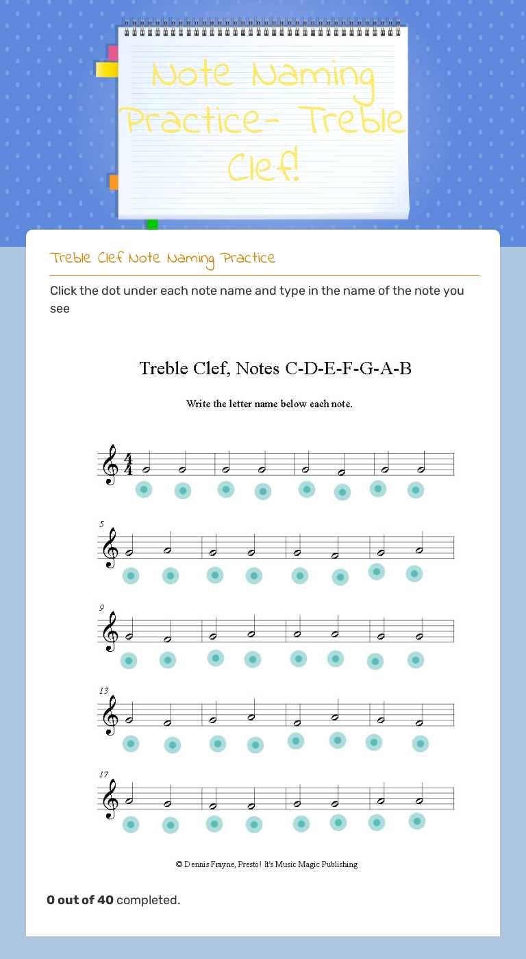 Note Naming Practice- Treble Clef! worksheet preview image