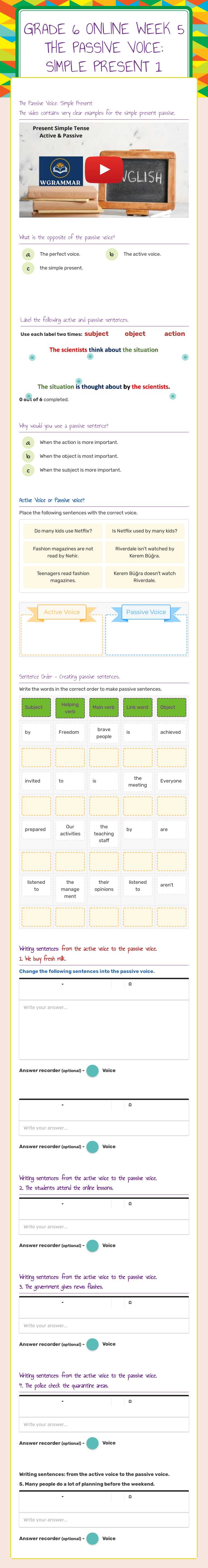 grade 6 onlıne week 5 the passıve voıce: sımple present 1 worksheet preview image