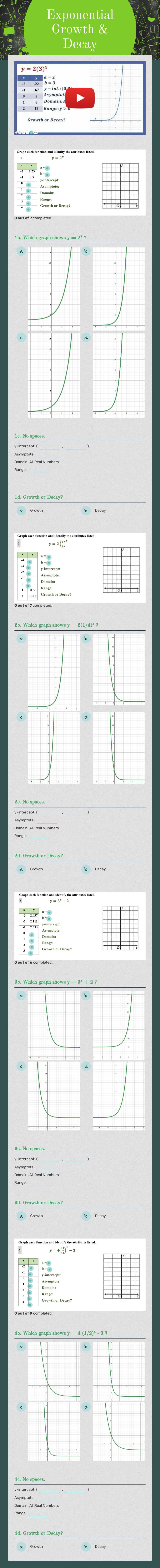 Exponential Growth & Decay Grade 9 worksheet preview