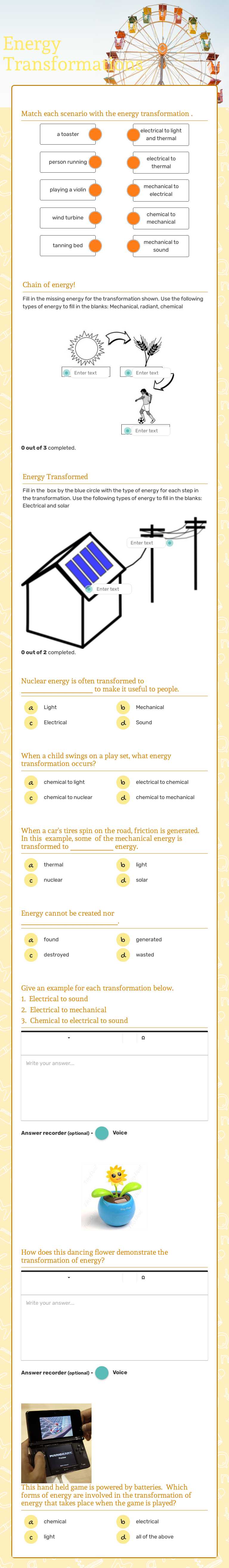 Energy Transformations worksheet preview image