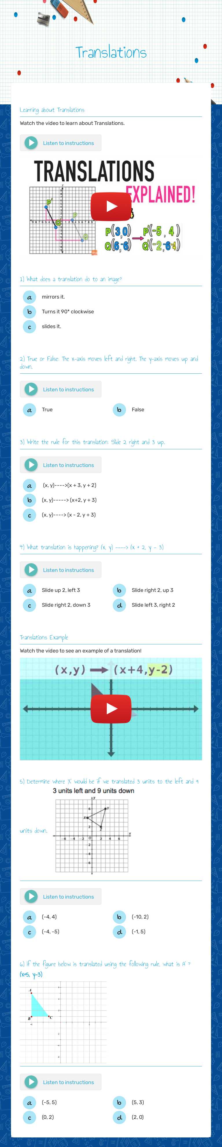 Translations worksheet preview image