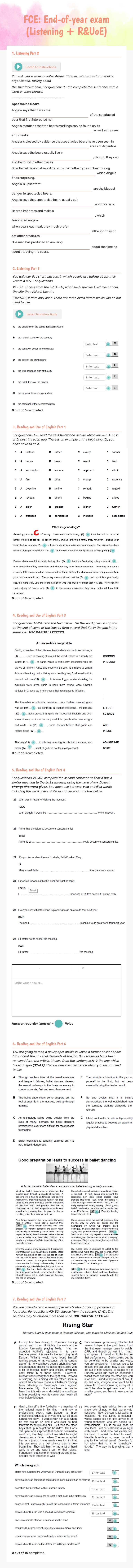 FCE: End-of-year exam (Listening + R&UoE) worksheet preview image