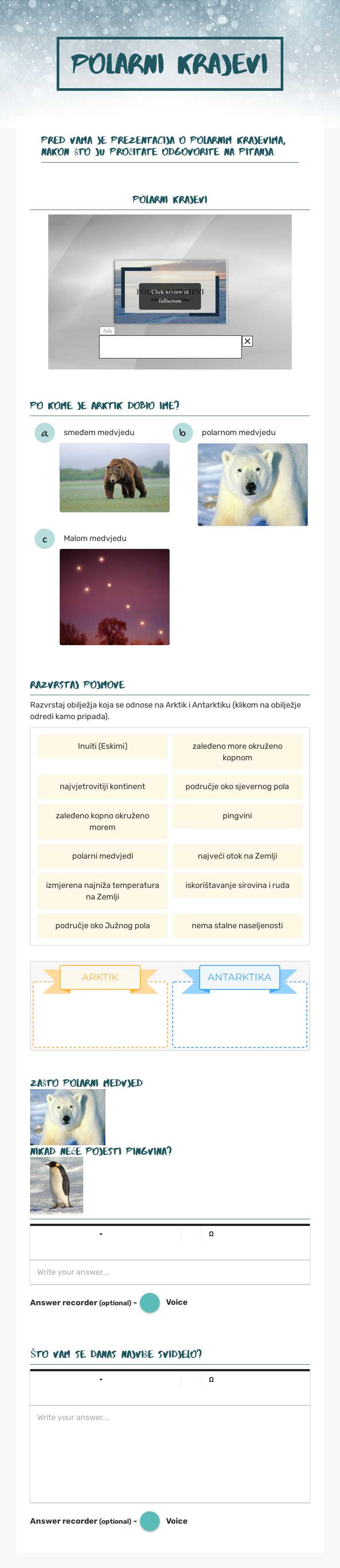 polarni krajevi worksheet preview image