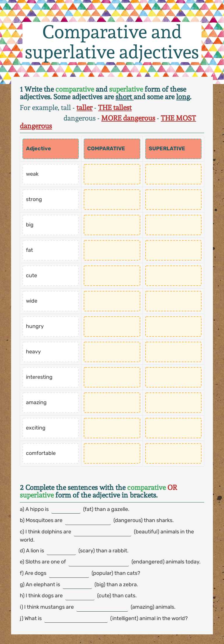 Comparative and superlative adjectives worksheet preview image