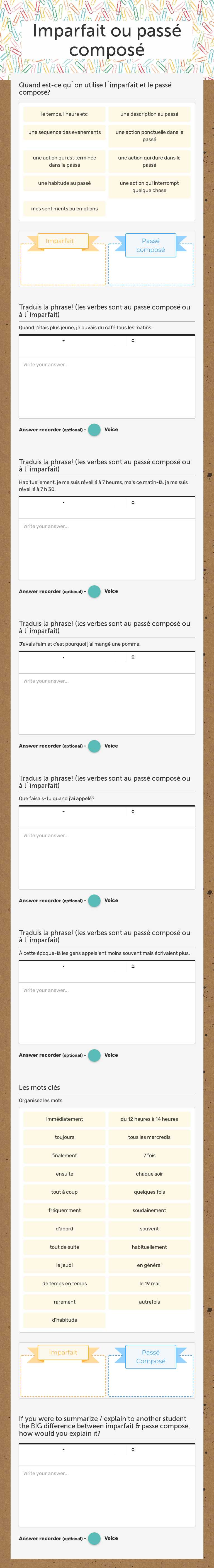 Imparfait ou passé composé Other worksheet preview