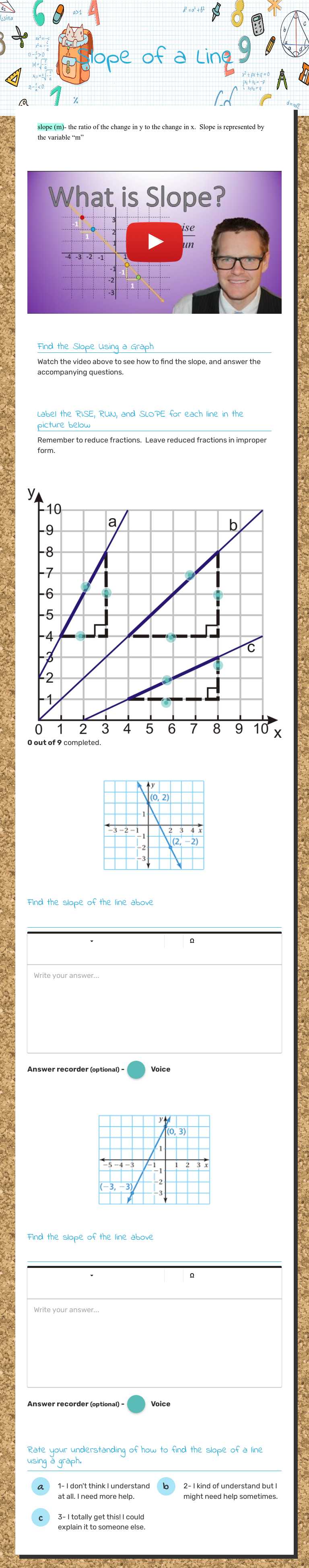 Slope of a Line worksheet preview image