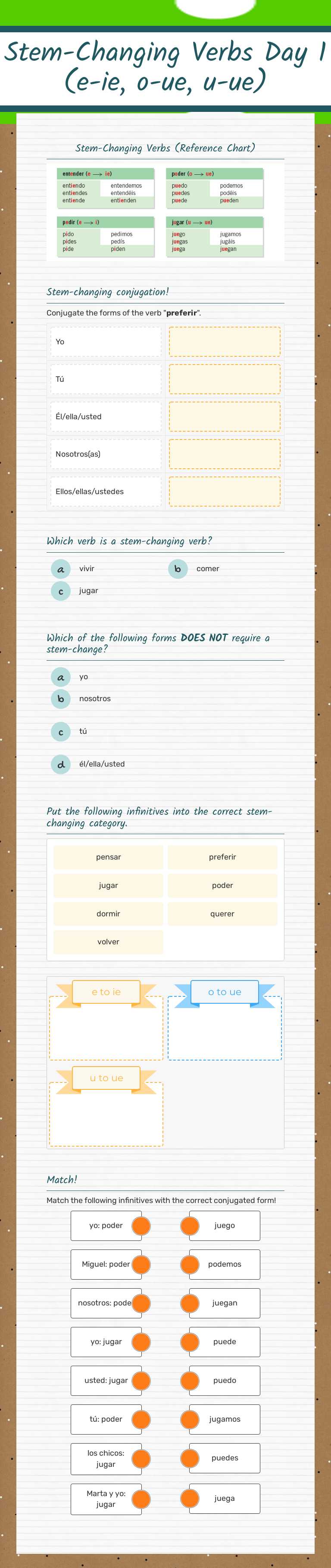Stem-Changing Verbs Day 1
(e-ie, o-ue, u-ue) worksheet preview image