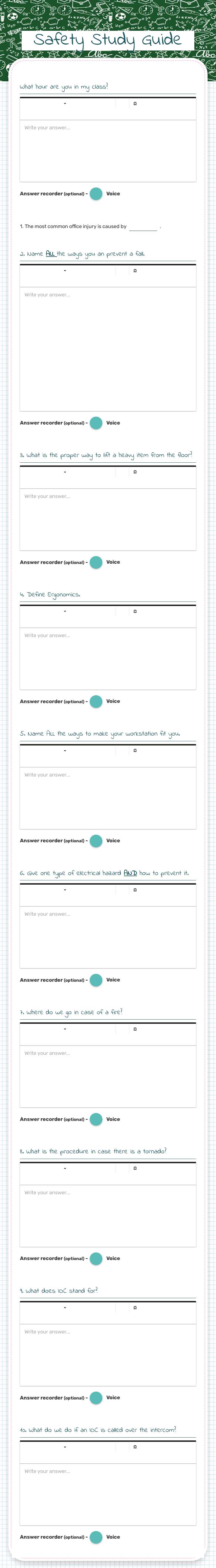 Safety Study Guide Grade 10 worksheet preview