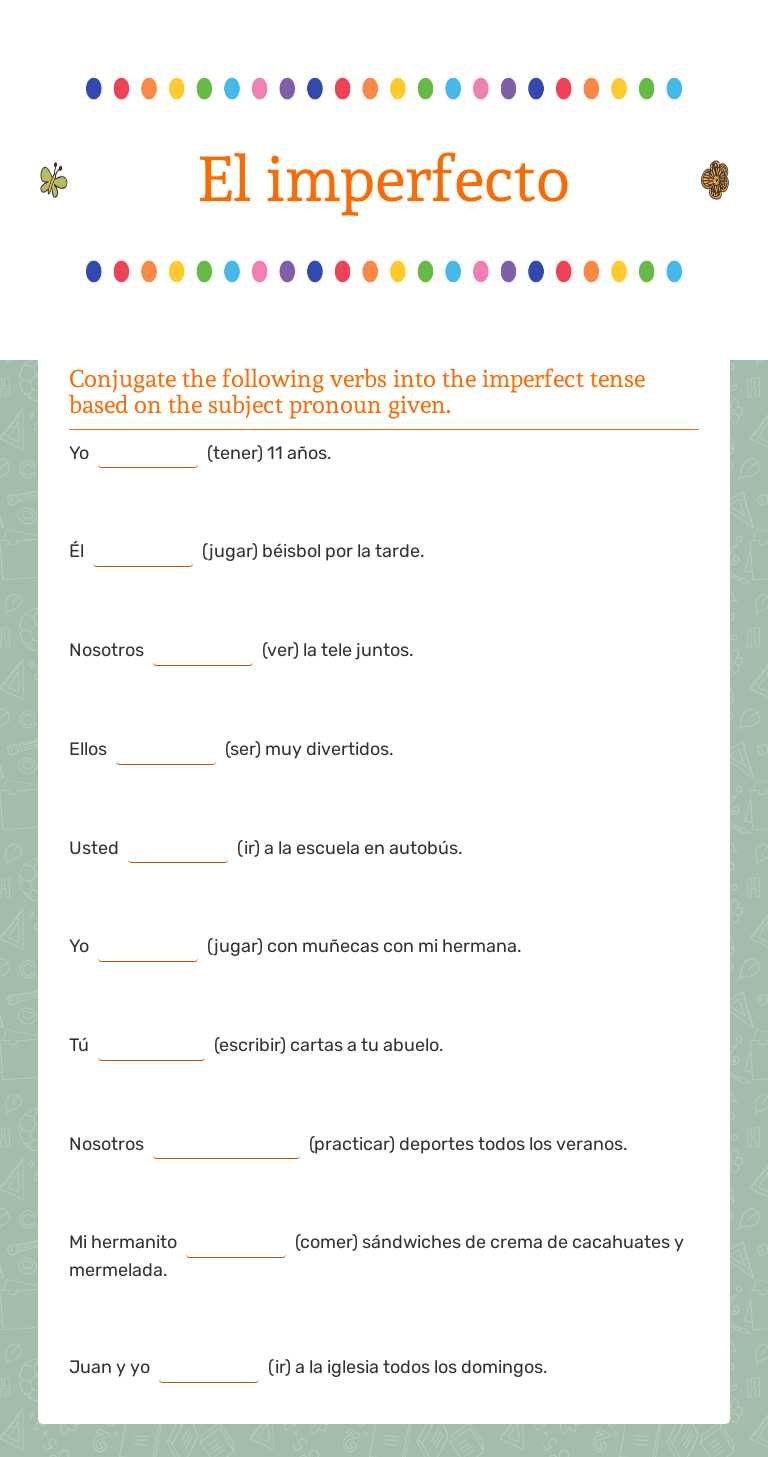 El imperfecto Grade 10 worksheet preview