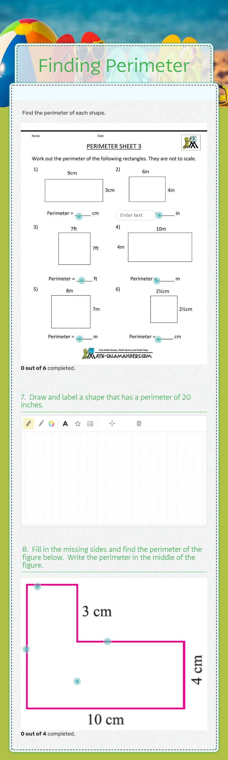 Finding Perimeter worksheet preview image