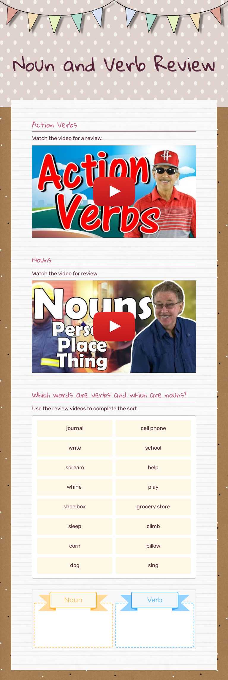 Noun and Verb Review Grade 3 worksheet preview