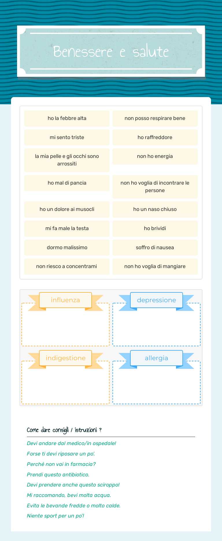 Benessere e salute worksheet preview image