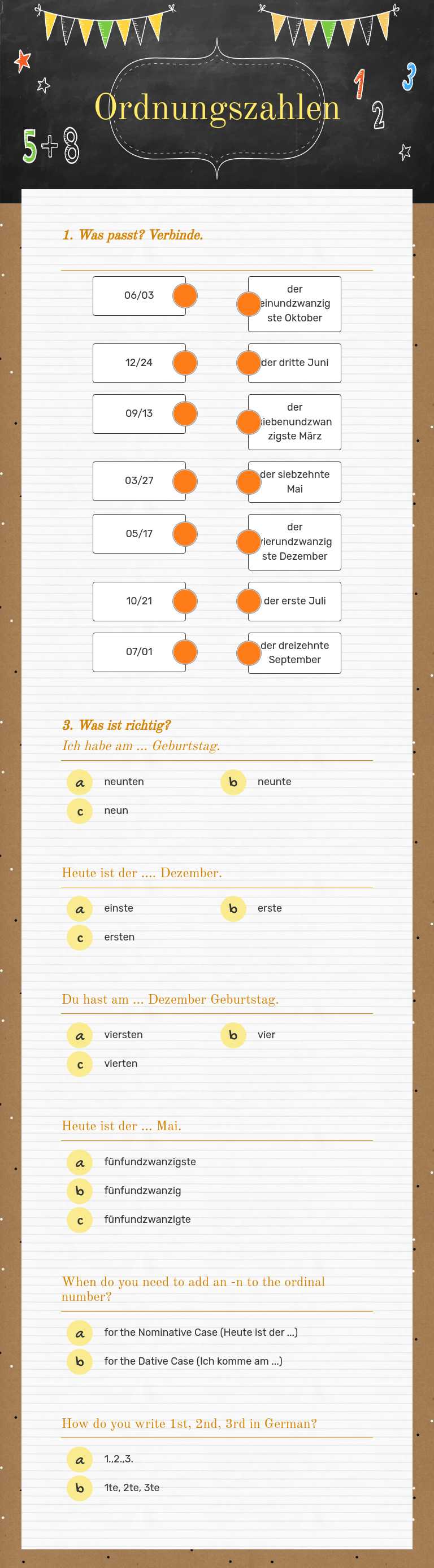 Ordnungszahlen worksheet preview image