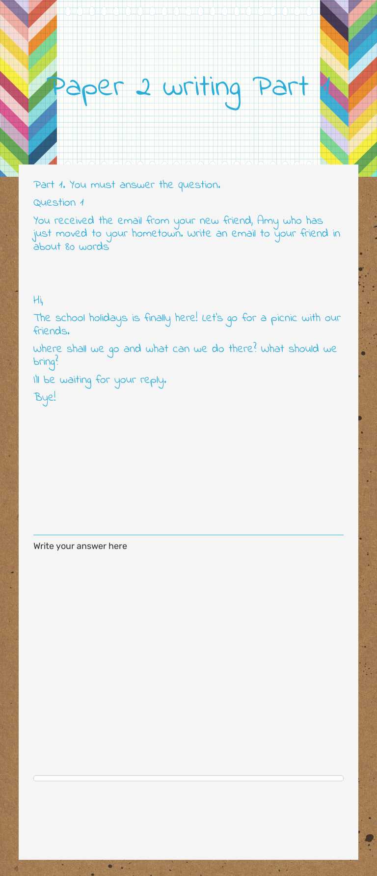 Paper 2 writing Part 1 worksheet preview image