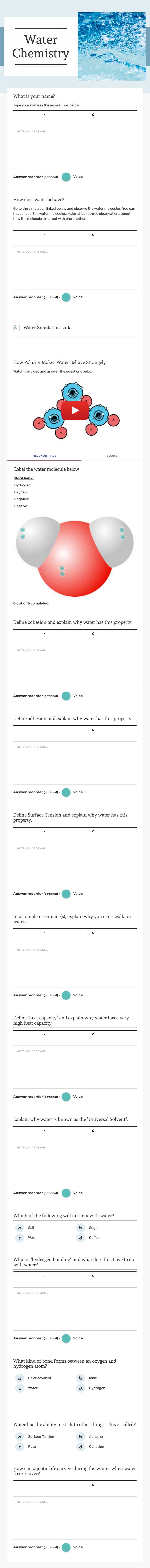 Water
Chemistry worksheet preview image