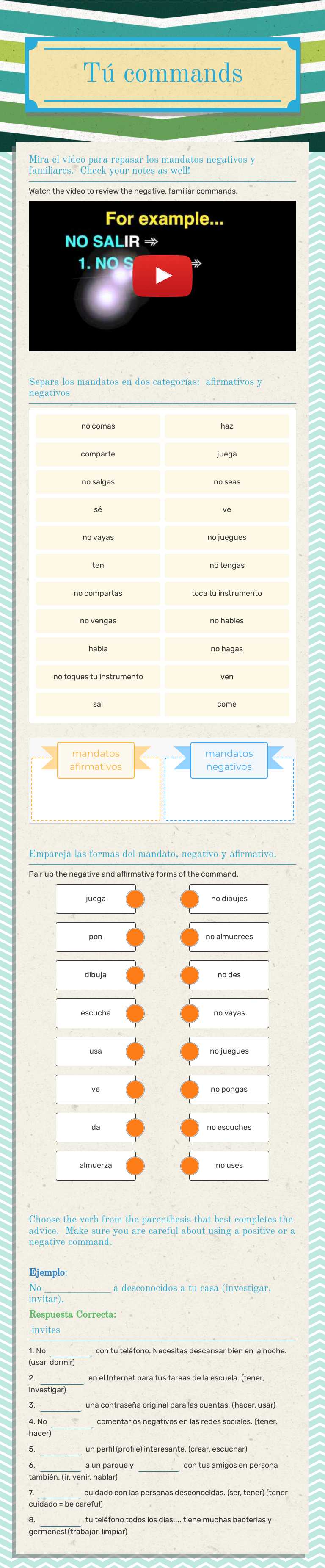 Tú commands worksheet preview image