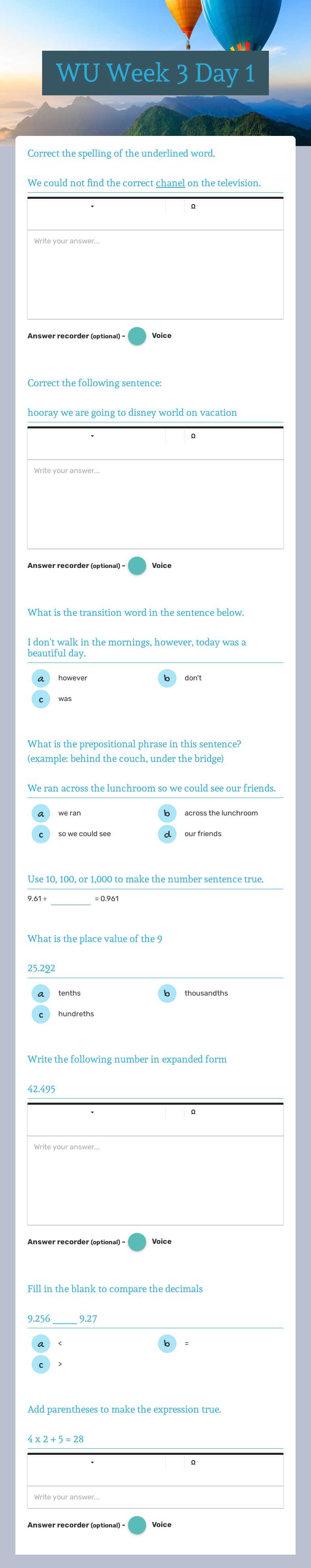 WU Week 3 Day 1 Grade 5 worksheet preview