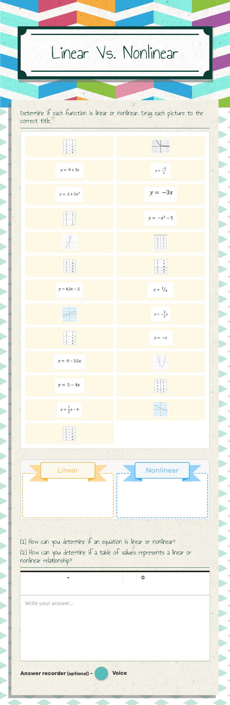 Linear Vs. Nonlinear worksheet preview image
