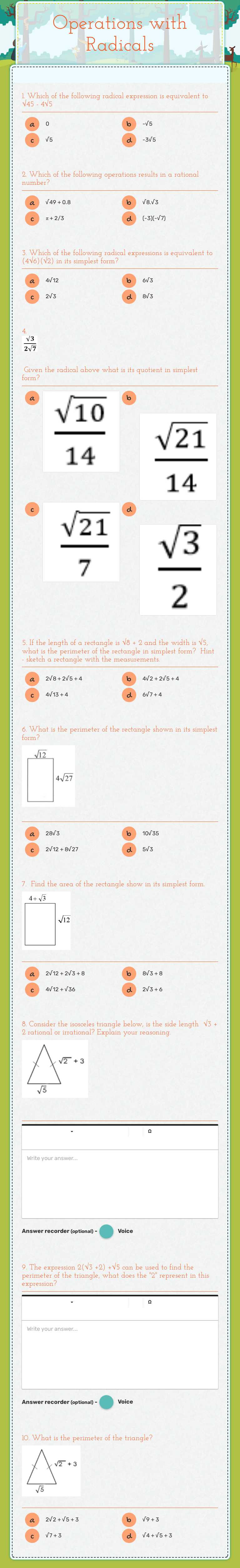 Operations with Radicals Grade 9 worksheet preview