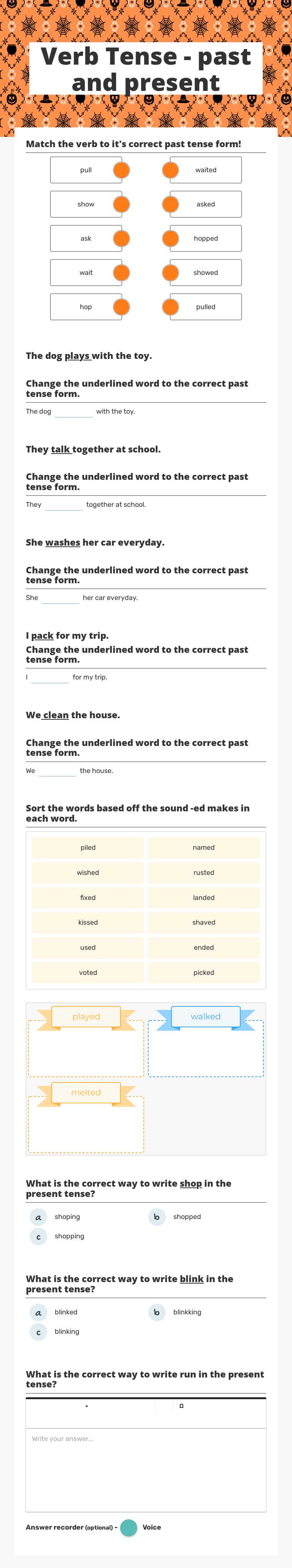 Verb Tense - past and present worksheet preview image