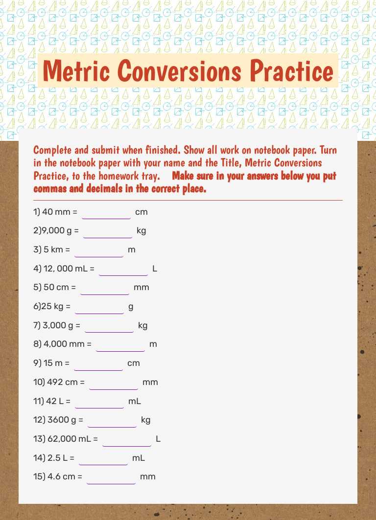 Metric Conversions Practice worksheet preview image