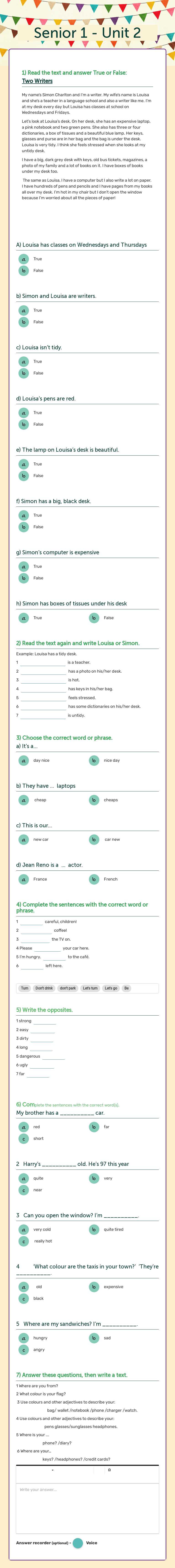 Senior 1 - Unit 2 worksheet preview image