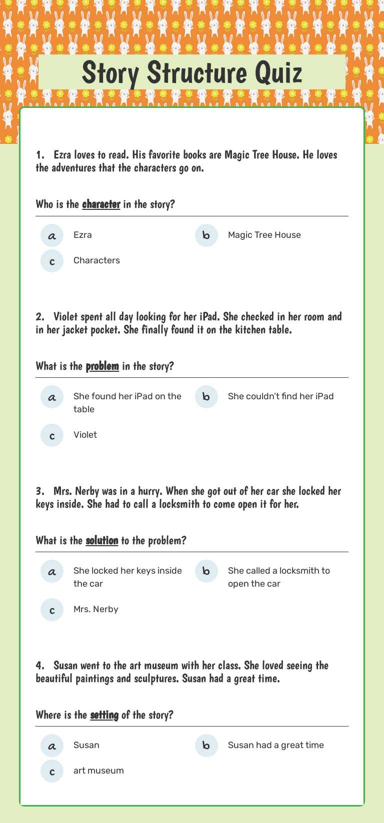 Story Structure Quiz worksheet preview image