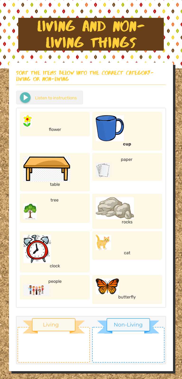 Living and non-living things worksheet preview image