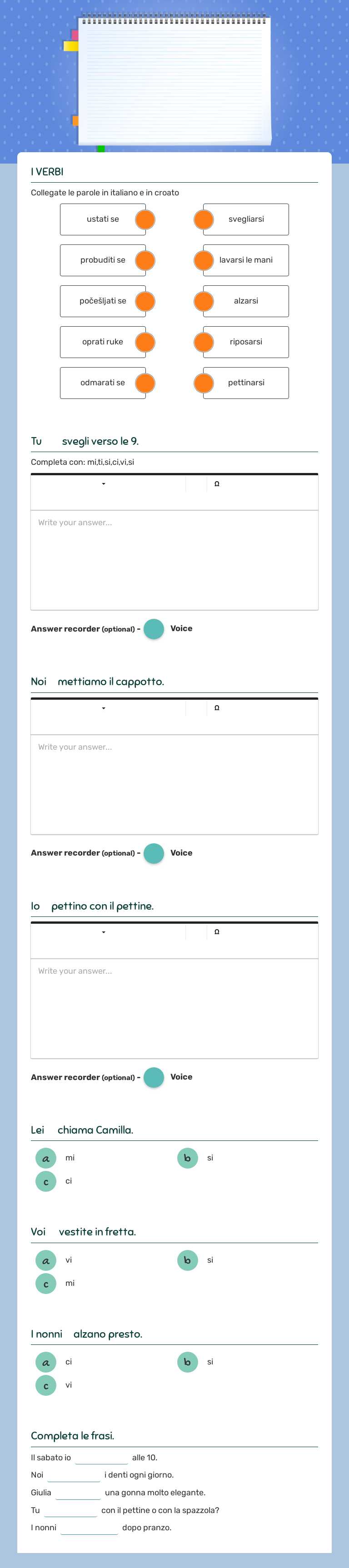 VERBI RIFLESSIVI Grade 6 worksheet preview