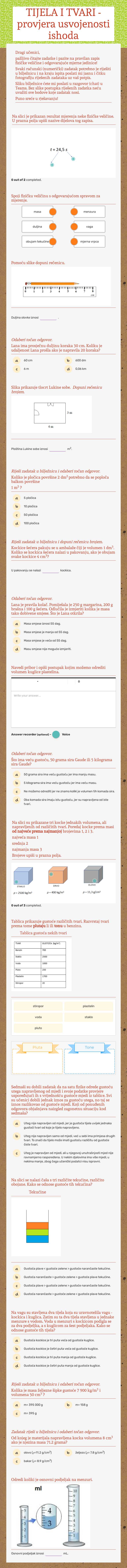 TIJELA I TVARI  - provjera usvojenosti ishoda Grade 7 worksheet preview