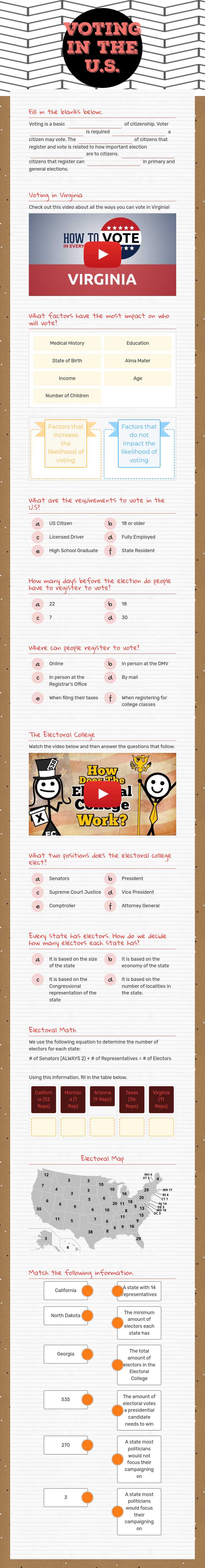 Voting in the U.S. worksheet preview image